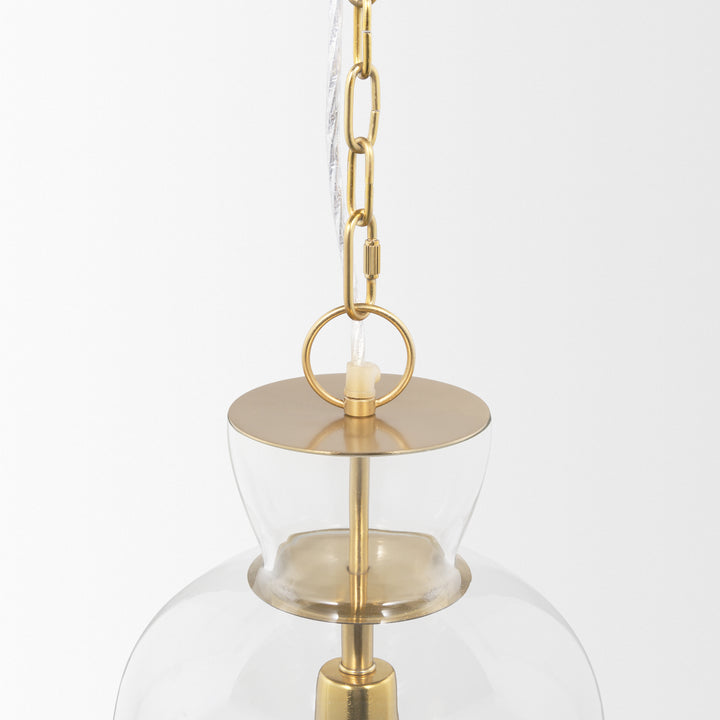 Sadah Tall Clear Blown Glass w/ Gold Metal Pendant Light Decor Mercana