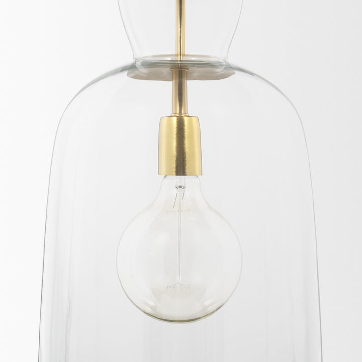 Sadah Tall Clear Blown Glass w/ Gold Metal Pendant Light Decor Mercana