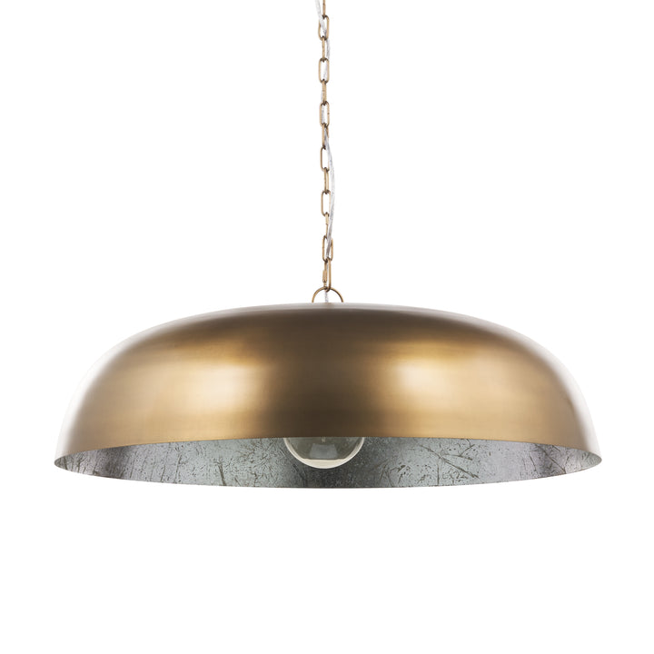 Sanne Antiqued Gold Metal w/ Silver Foil Wide Pendant Light Decor Mercana