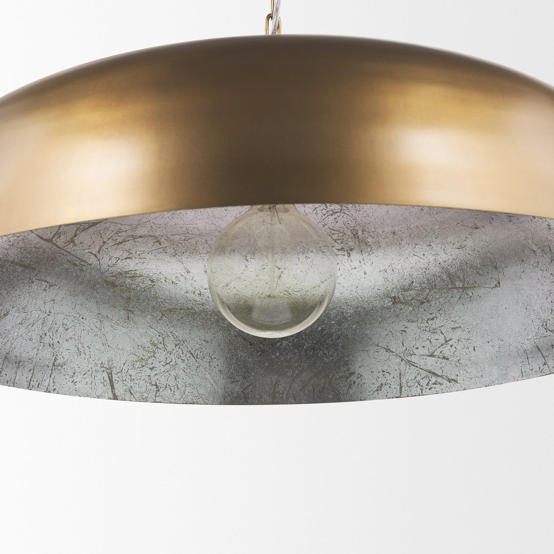 Sanne Antiqued Gold Metal w/ Silver Foil Wide Pendant Light Decor Mercana