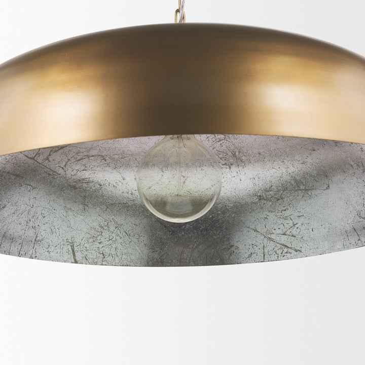 Sanne Antiqued Gold Metal w/ Silver Foil Wide Pendant Light Decor Mercana