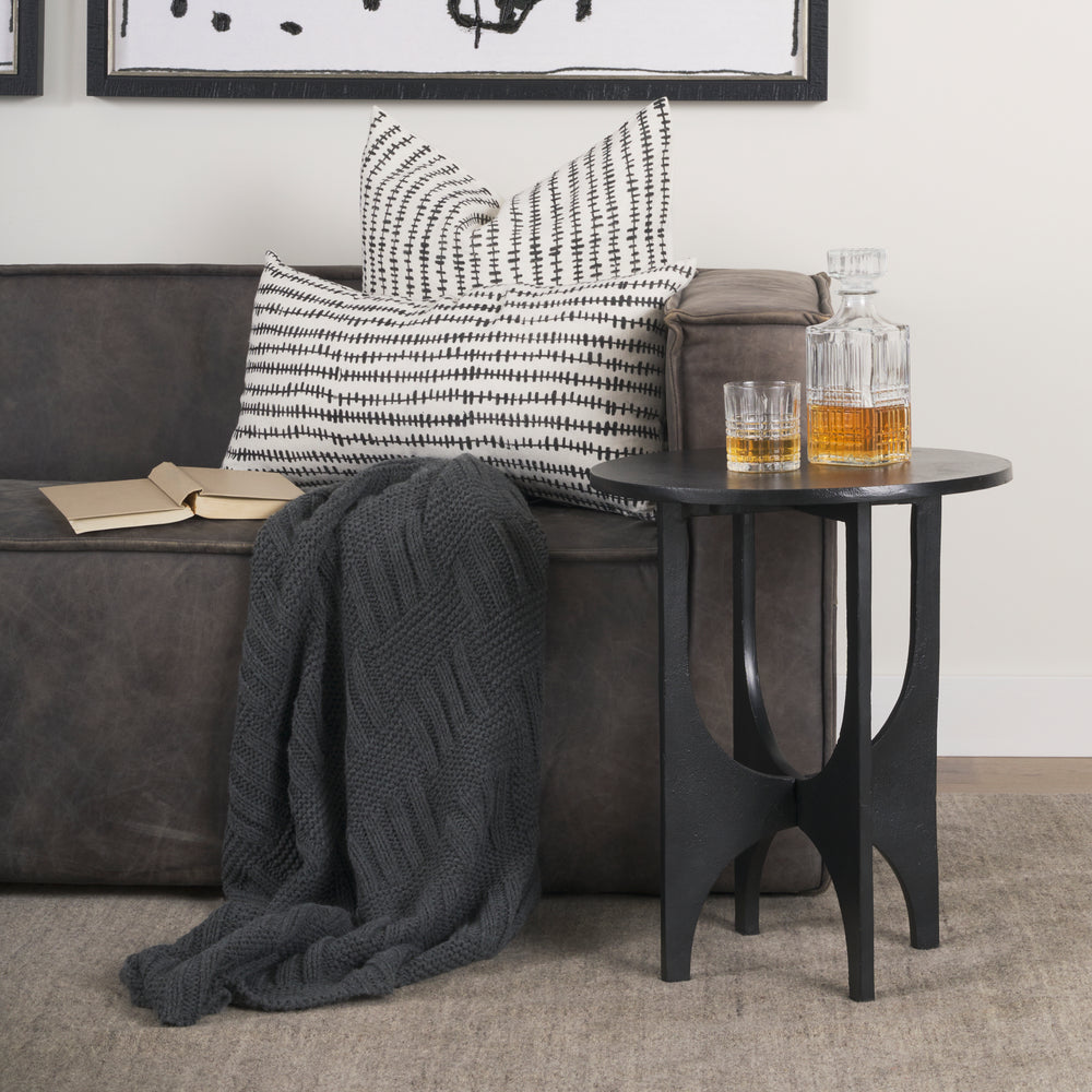 Sobi Textured Matte Black Round Metal Accent Table Dining Room Mercana