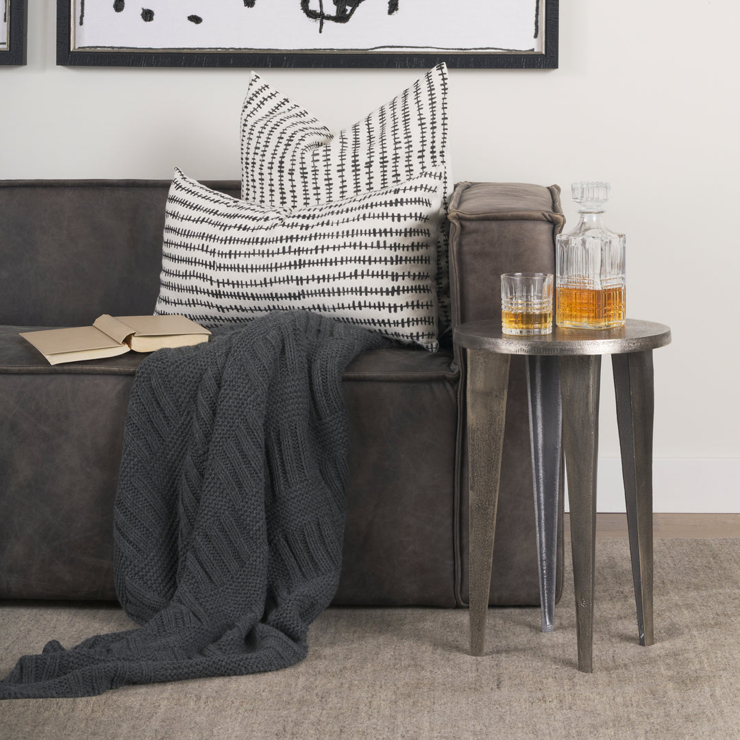 Maggie Textured Silver Nickel Cast Aluminum Metal Accent Table Dining Room Mercana