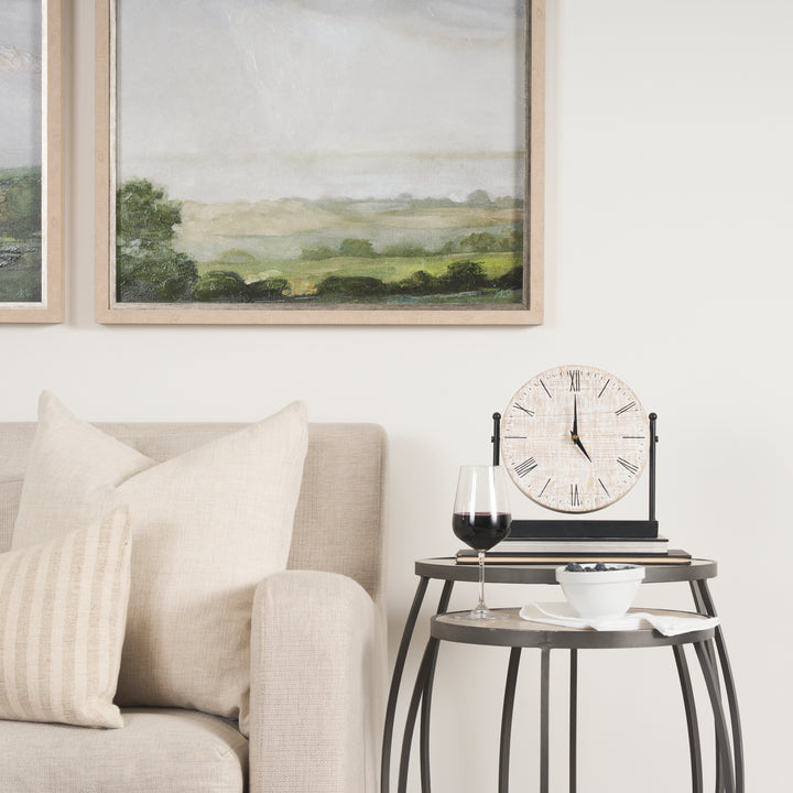 Raja Matte Black Metal w/ Wood Table Clock Decor Mercana