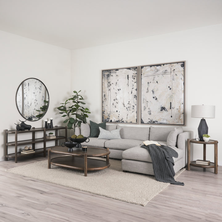 Romi Dark Brown Wood w/ Bottom Shelf Oval Coffee Table Living Room Mercana