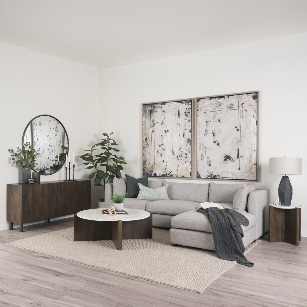 Bianca Dark Brown Wood w/ Marble Round Top Coffee Table Living Room Mercana