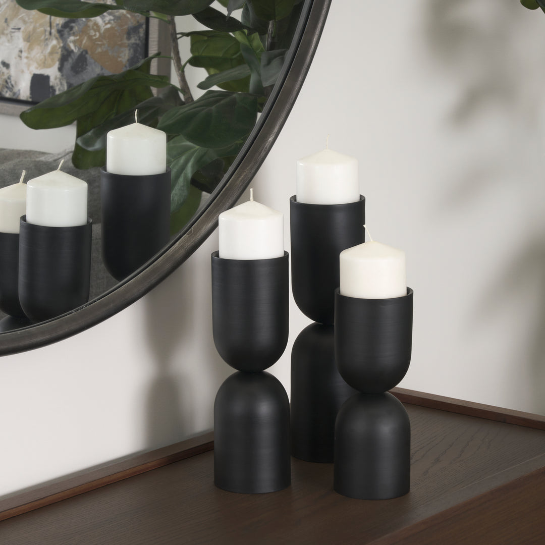 Qamra Medium Black Metal Pillar Candle Holder Decor Mercana