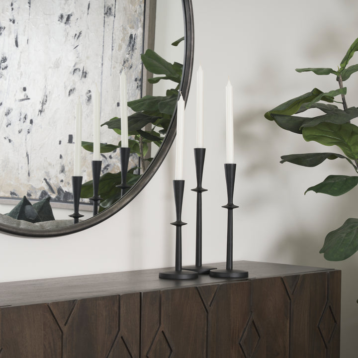 Qwin Matte Black Cast Aluminum Medium Candle Holder Decor Mercana