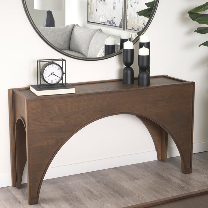 Laraya Dark Brown Wood Arched Console Table Dining Room Mercana