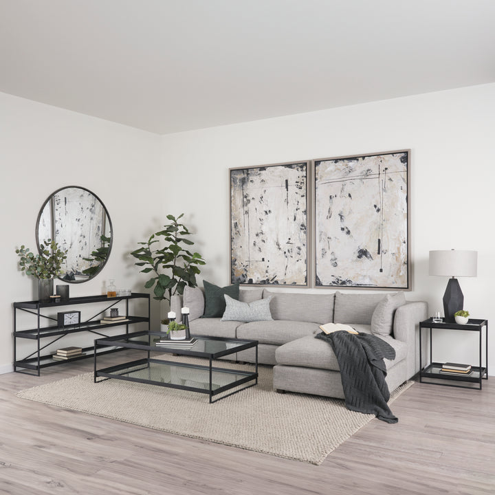 Trey 72.0"L x 16.0"W x 30.0"H Black Metal W/Glass Console Table Dining Room Mercana
