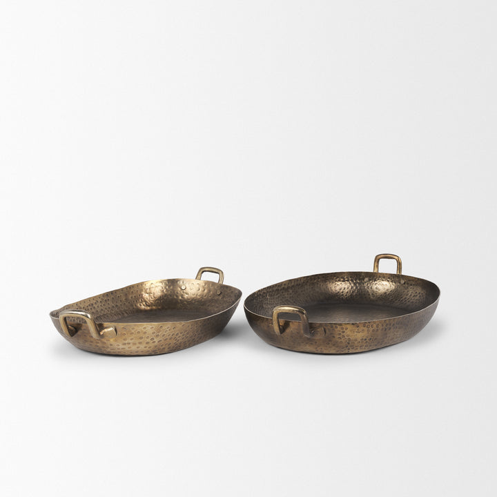 Pama Hammered Gold Metal Decorative Trays (Set of 2) Decor Mercana