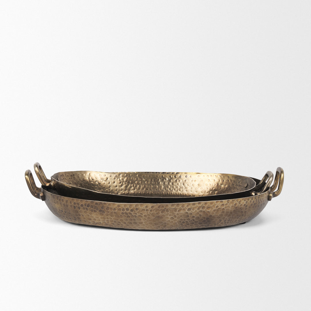 Pama Hammered Gold Metal Decorative Trays (Set of 2) Decor Mercana