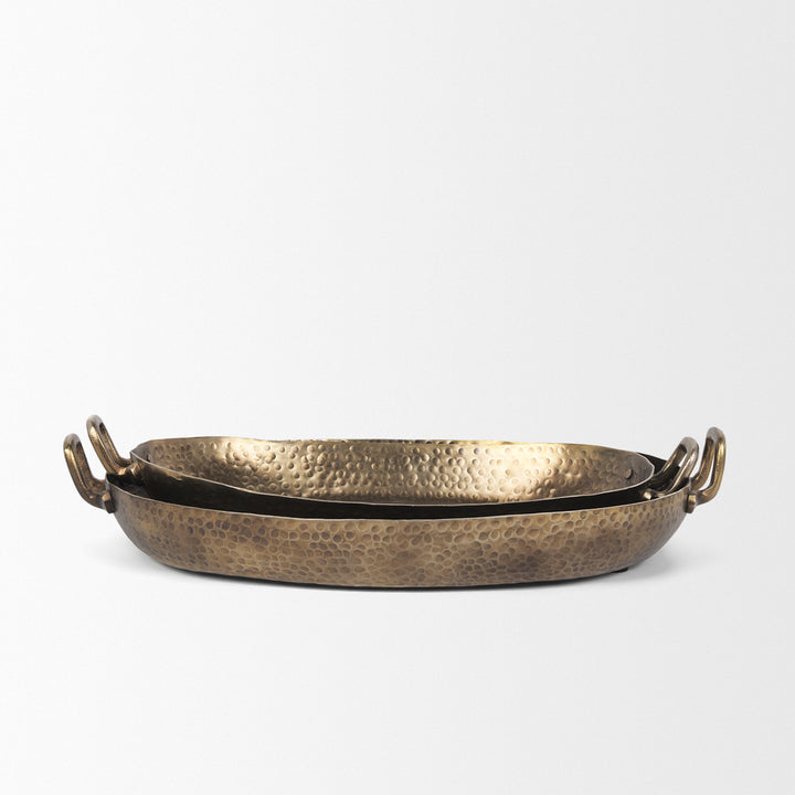 Pama Hammered Gold Metal Decorative Trays (Set of 2) Decor Mercana