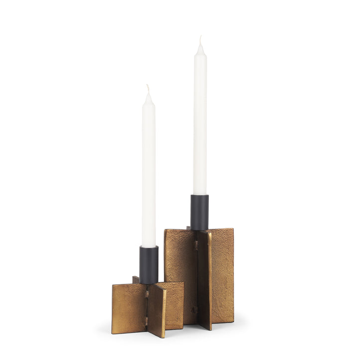 Pia Antiqued Gold w/ Black Metal Taper Candleholder (Set of 2) Decor Mercana