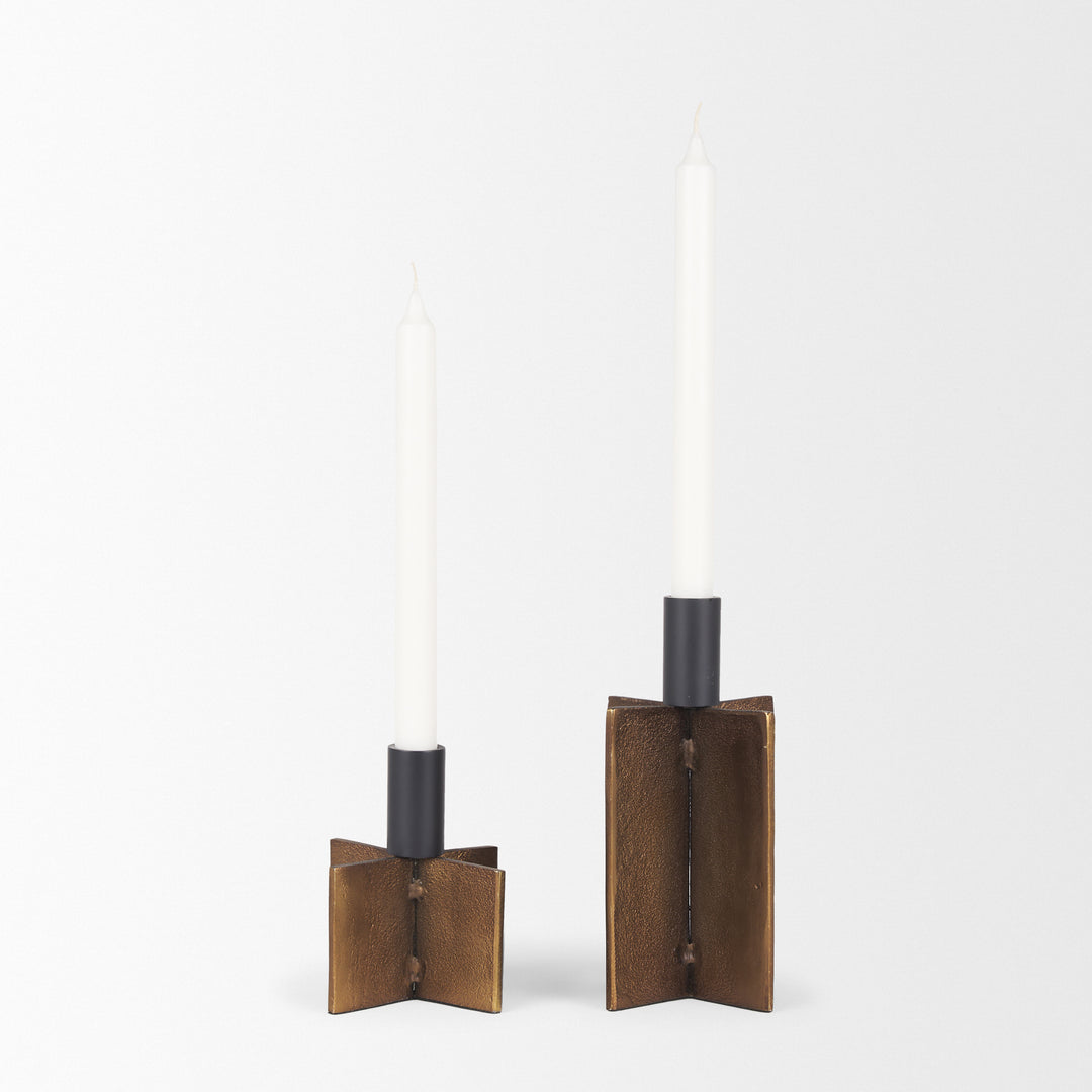 Pia Antiqued Gold w/ Black Metal Taper Candleholder (Set of 2) Decor Mercana