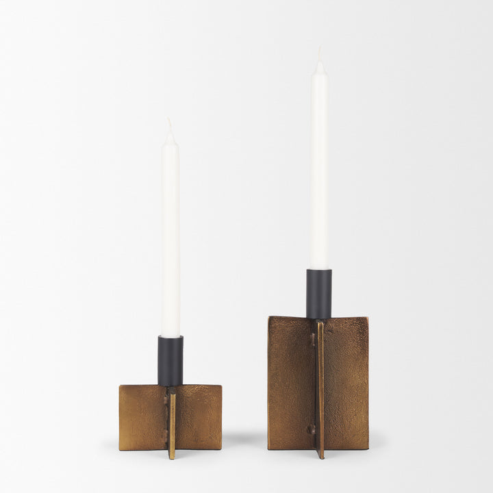Pia Antiqued Gold w/ Black Metal Taper Candleholder (Set of 2) Decor Mercana