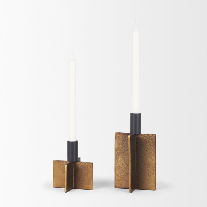 Pia Antiqued Gold w/ Black Metal Taper Candleholder (Set of 2) Decor Mercana