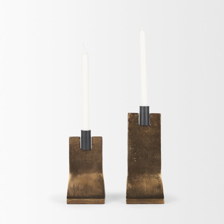 Polli Antiqued Gold w/ Matte Black Metal Taper Candleholders (Set of 2) Decor Mercana