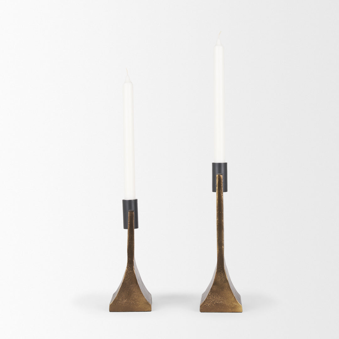 Polli Antiqued Gold w/ Matte Black Metal Taper Candleholders (Set of 2) Decor Mercana