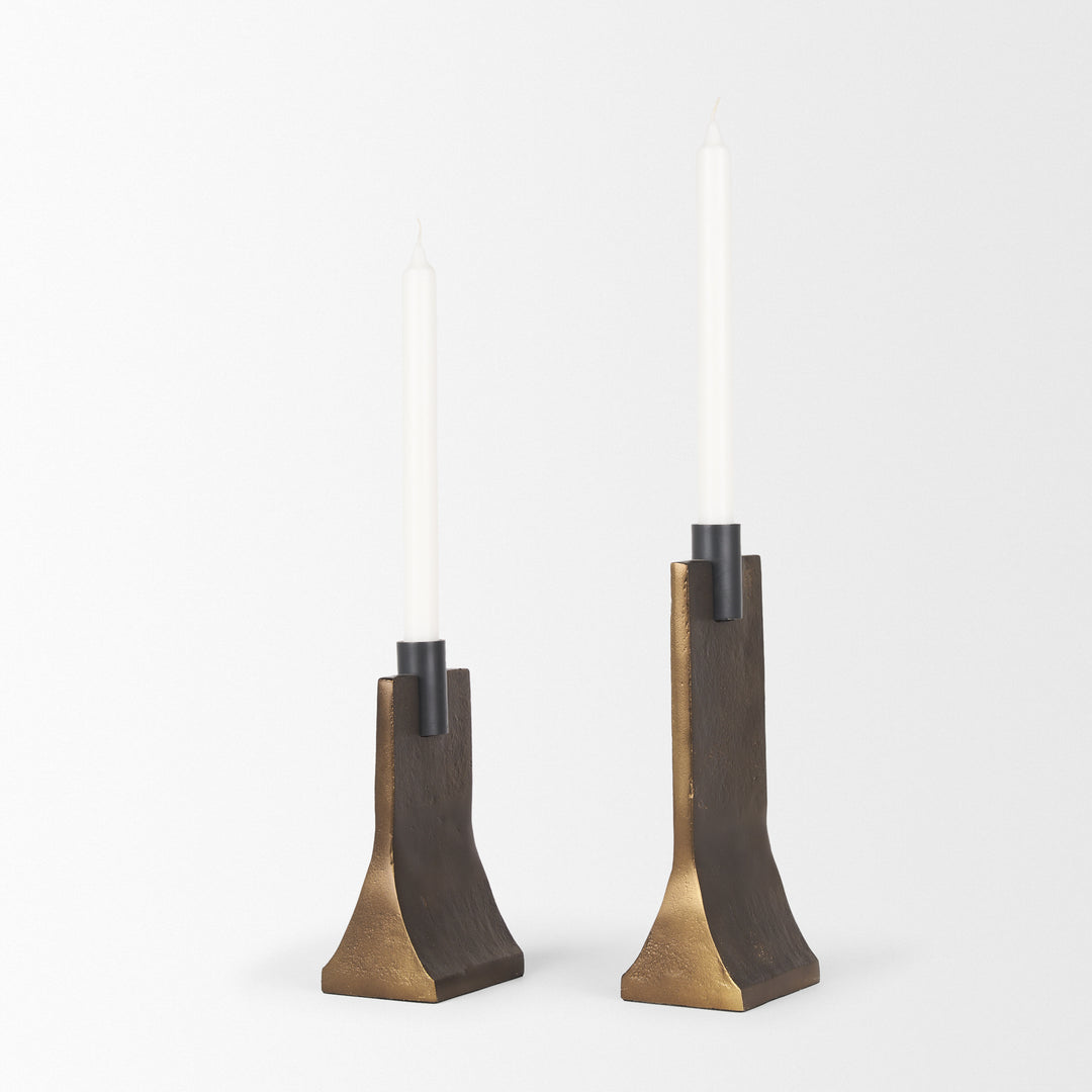 Polli Antiqued Gold w/ Matte Black Metal Taper Candleholders (Set of 2) Decor Mercana
