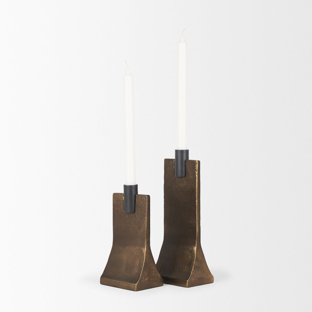 Polli Antiqued Gold w/ Matte Black Metal Taper Candleholders (Set of 2) Decor Mercana