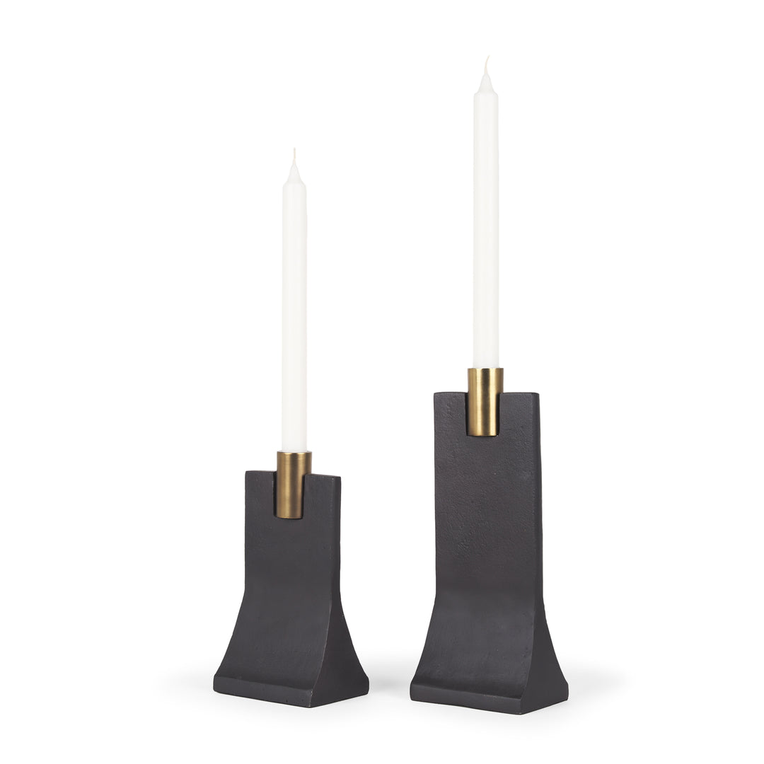 Polli Matte Black w/ Brushed Gold Metal Taper Candleholders (Set of 2) Decor Mercana