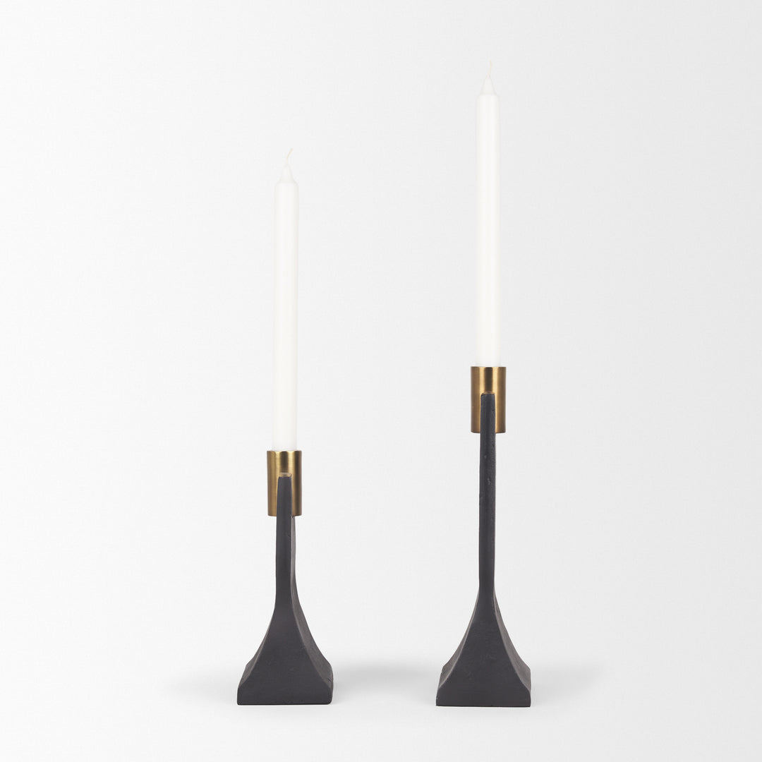 Polli Matte Black w/ Brushed Gold Metal Taper Candleholders (Set of 2) Decor Mercana