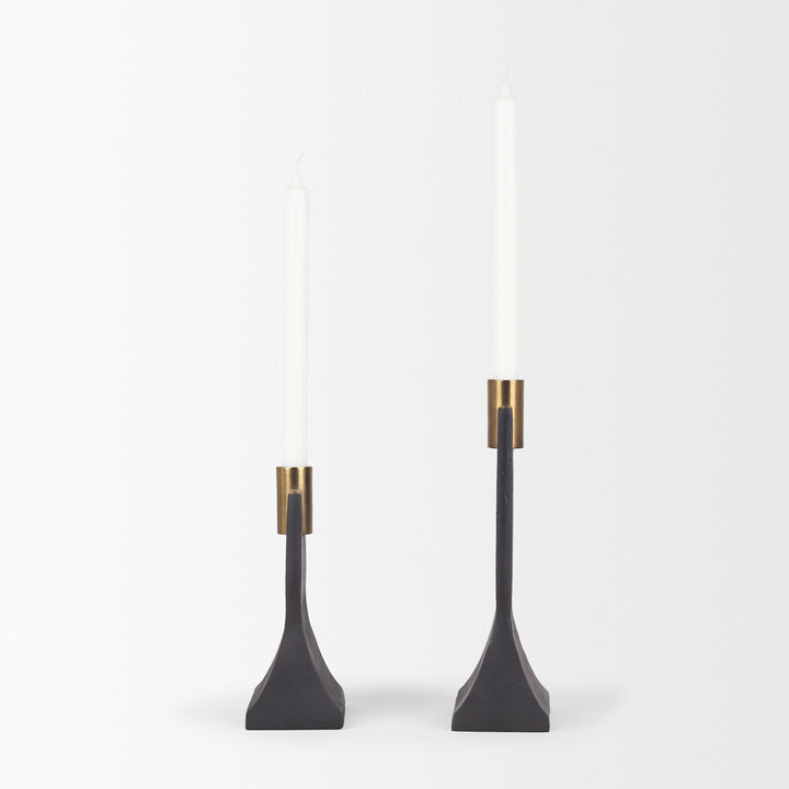 Polli Matte Black w/ Brushed Gold Metal Taper Candleholders (Set of 2) Decor Mercana