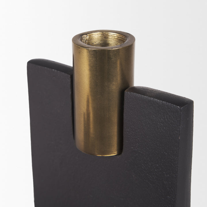 Polli Matte Black w/ Brushed Gold Metal Taper Candleholders (Set of 2) Decor Mercana