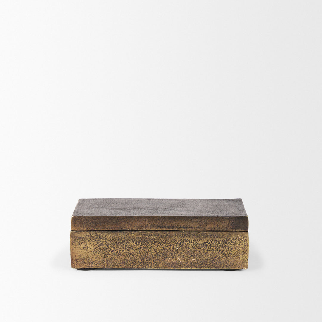 Porschia Small Antiqued Gold Metal Decorative Box Decor Mercana