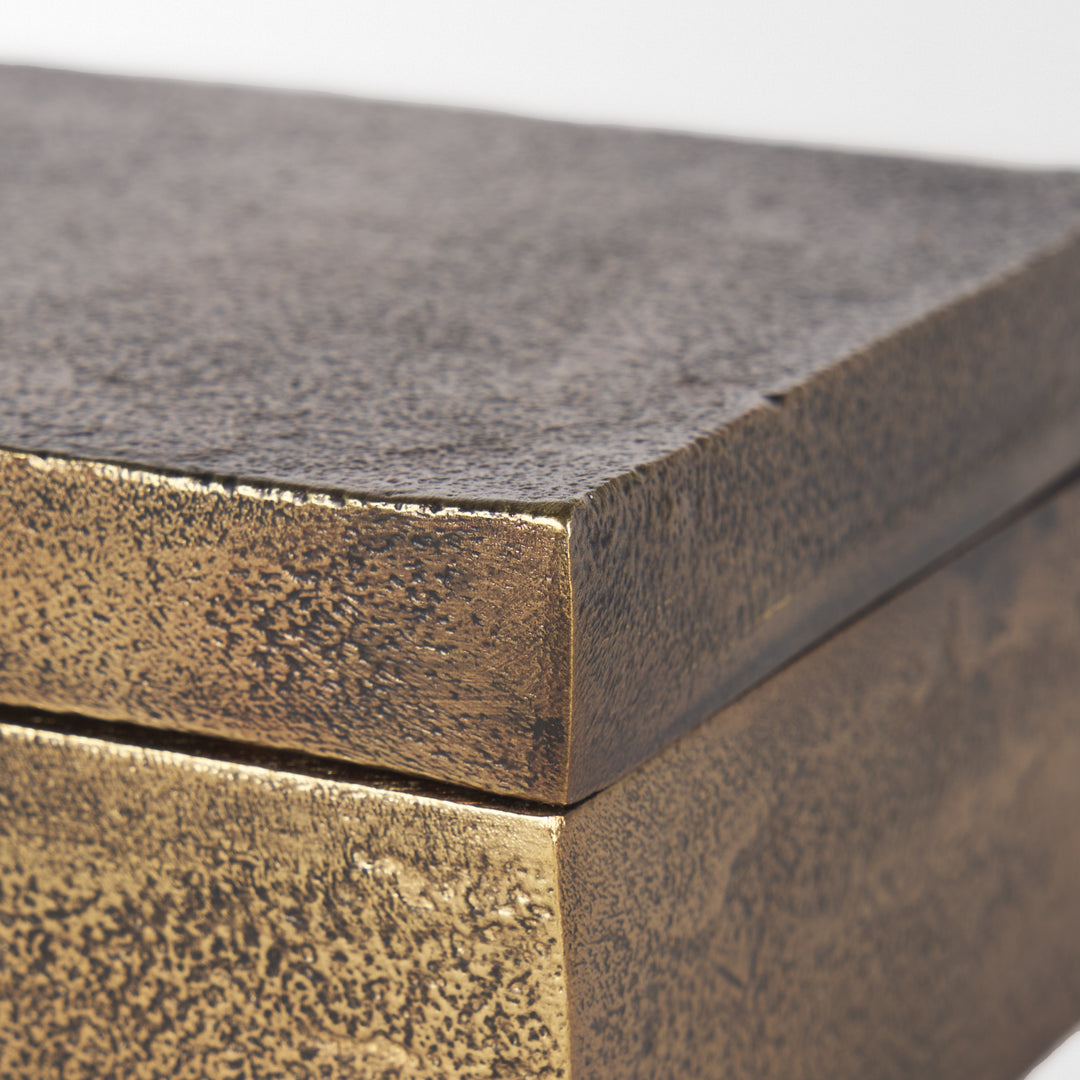 Porschia Small Antiqued Gold Metal Decorative Box Decor Mercana