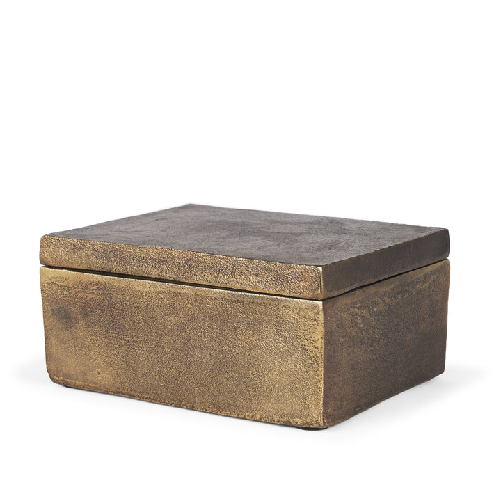 Porschia Large Antiqued Gold Metal Decorative Box Decor Mercana