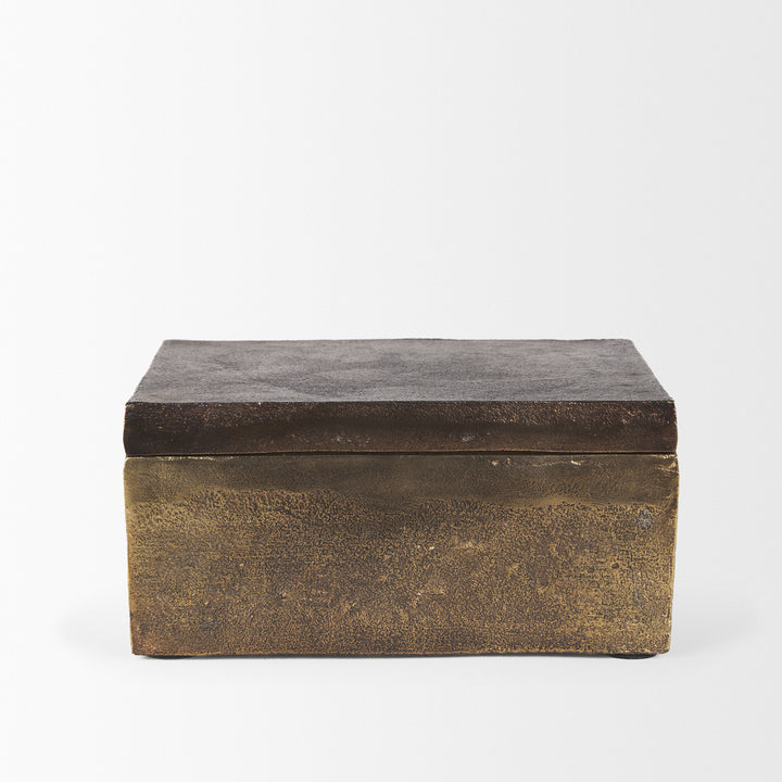 Porschia Large Antiqued Gold Metal Decorative Box Decor Mercana