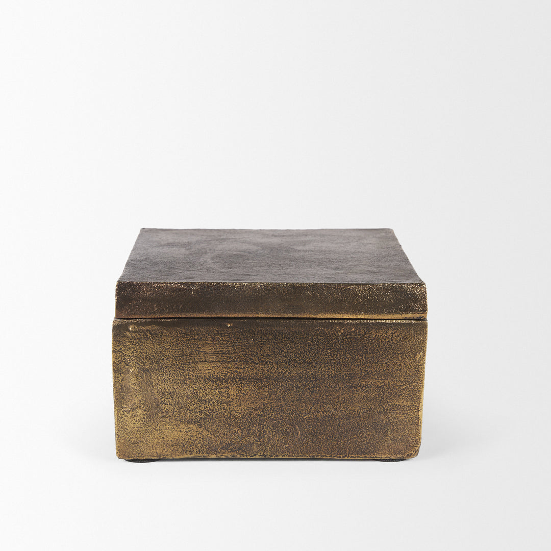 Porschia Large Antiqued Gold Metal Decorative Box Decor Mercana