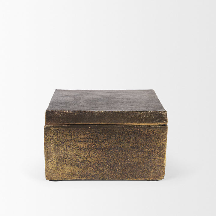 Porschia Large Antiqued Gold Metal Decorative Box Decor Mercana