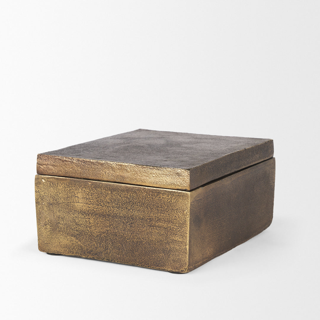 Porschia Large Antiqued Gold Metal Decorative Box Decor Mercana