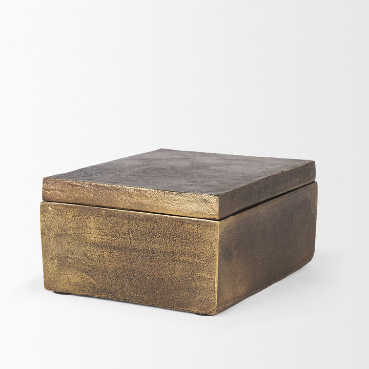 Porschia Large Antiqued Gold Metal Decorative Box Decor Mercana