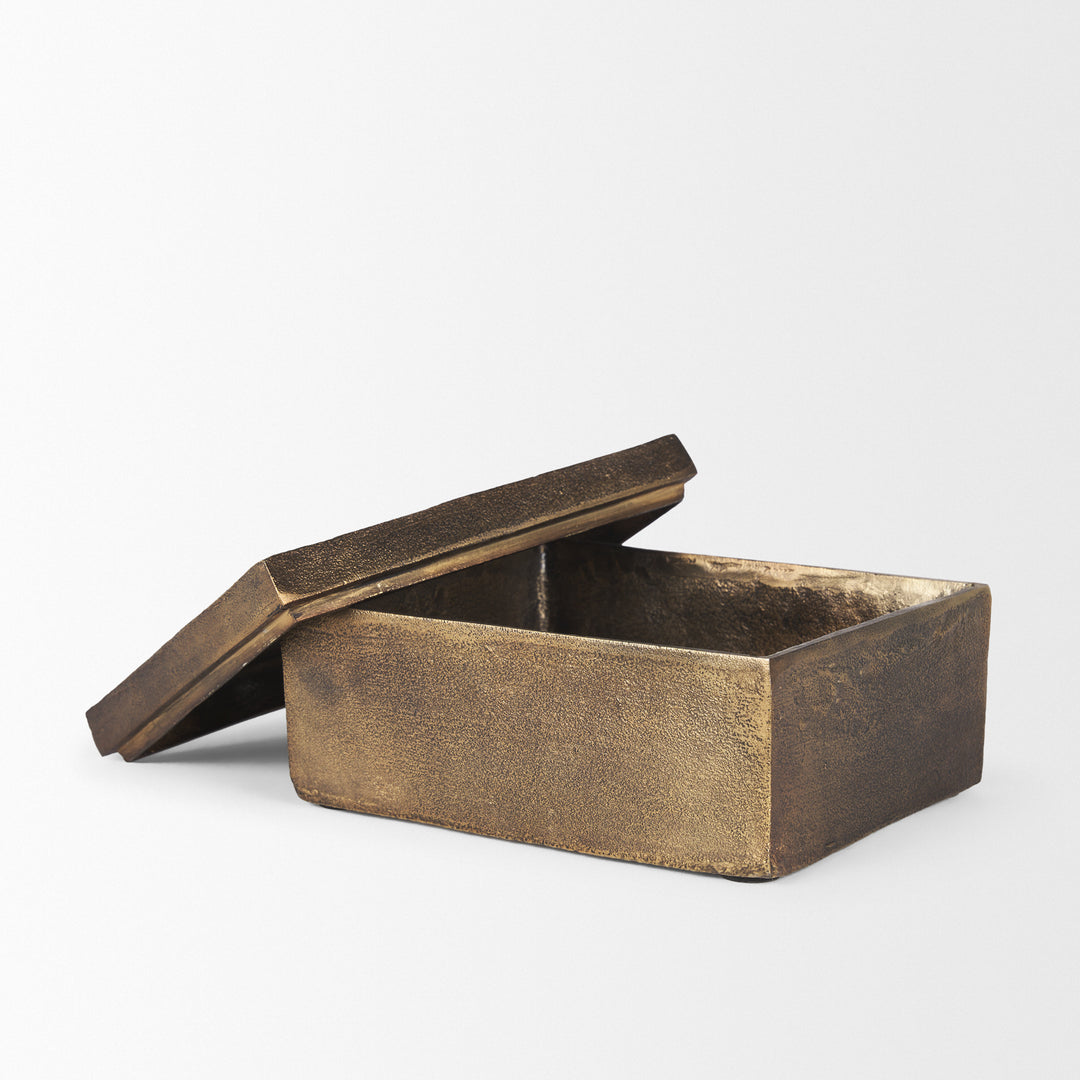 Porschia Large Antiqued Gold Metal Decorative Box Decor Mercana