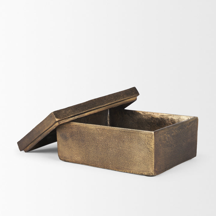Porschia Large Antiqued Gold Metal Decorative Box Decor Mercana