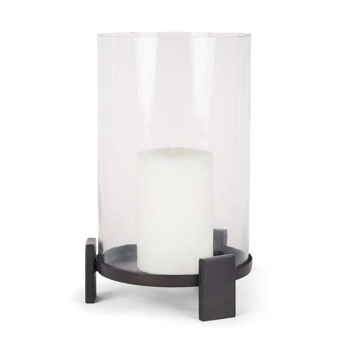 Price Large Matte Black Metal w/ Glass Hurricane Candle Holder Decor Mercana