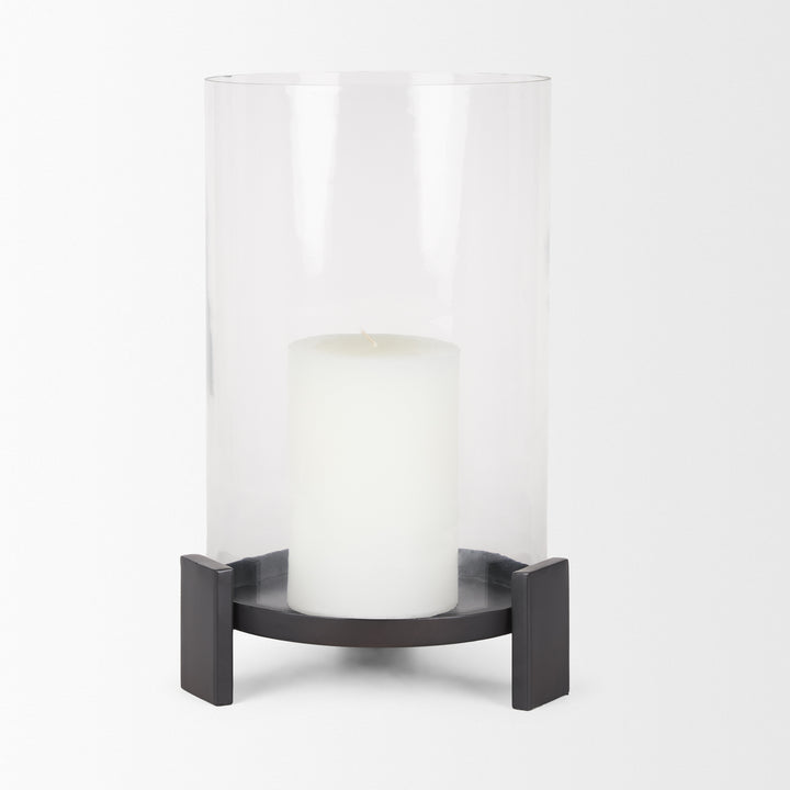 Price Large Matte Black Metal w/ Glass Hurricane Candle Holder Decor Mercana