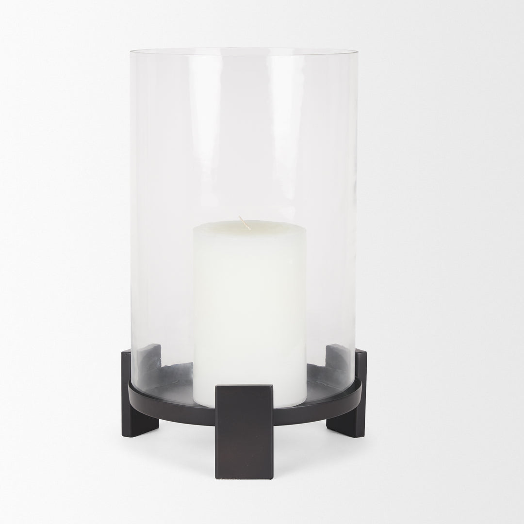 Price Large Matte Black Metal w/ Glass Hurricane Candle Holder Decor Mercana