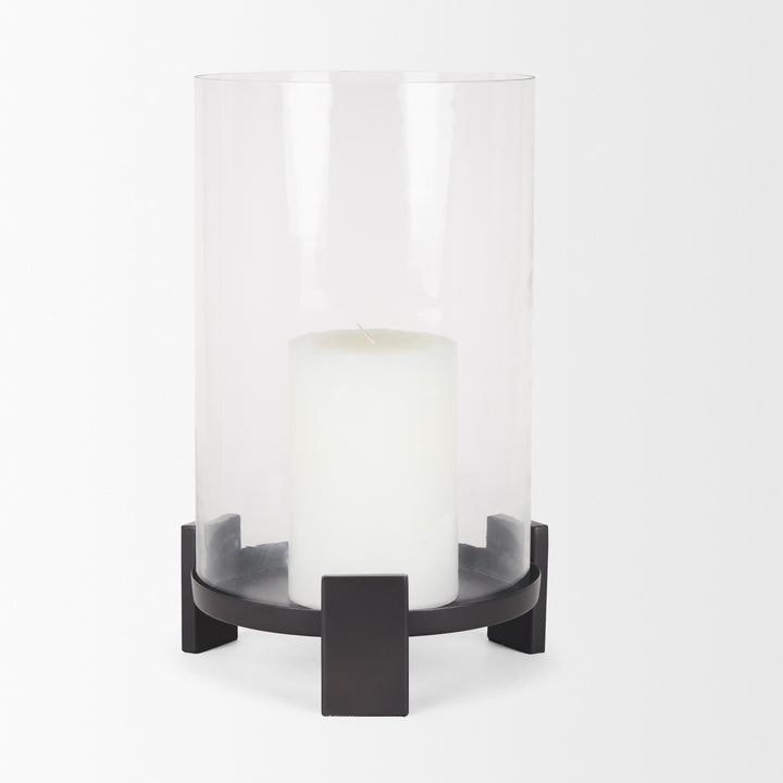 Price Large Matte Black Metal w/ Glass Hurricane Candle Holder Decor Mercana
