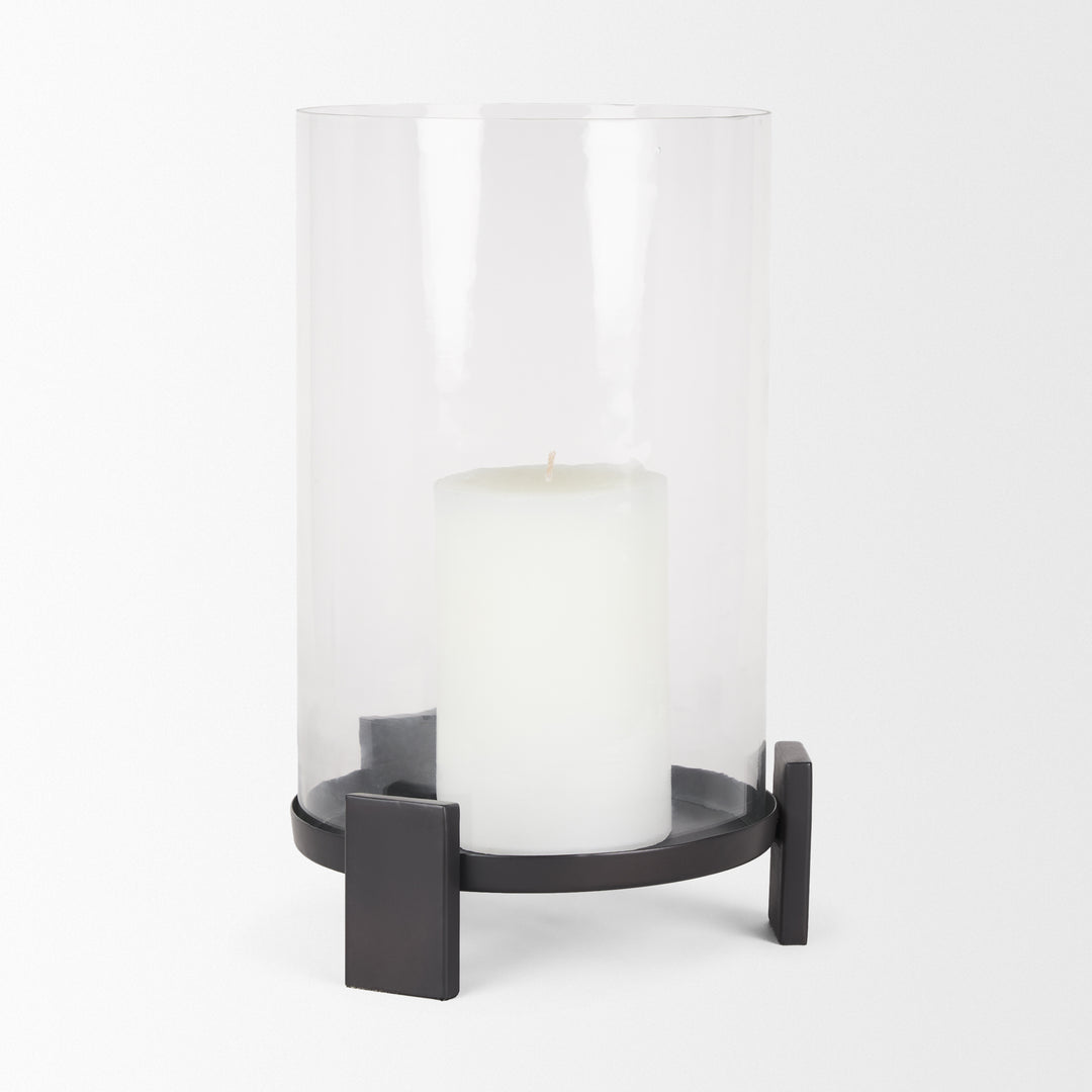 Price Large Matte Black Metal w/ Glass Hurricane Candle Holder Decor Mercana