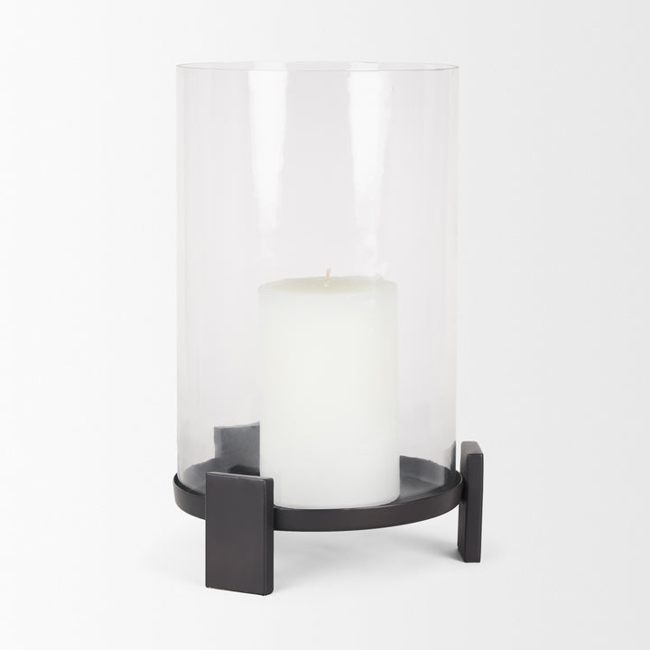 Price Large Matte Black Metal w/ Glass Hurricane Candle Holder Decor Mercana