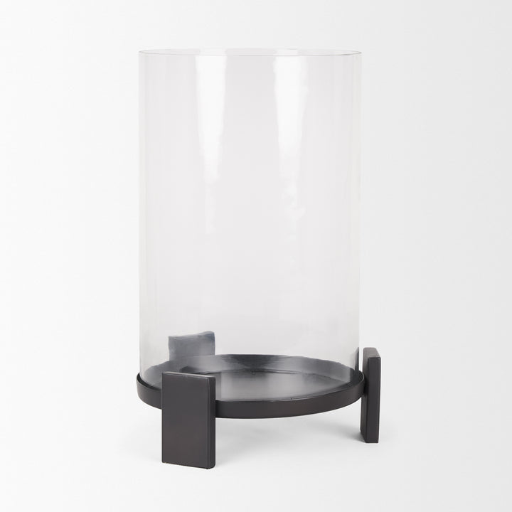 Price Large Matte Black Metal w/ Glass Hurricane Candle Holder Decor Mercana