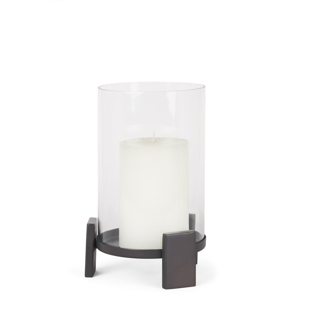 Price Small Matte Black Metal w/ Glass Hurricane Candle Holder Decor Mercana
