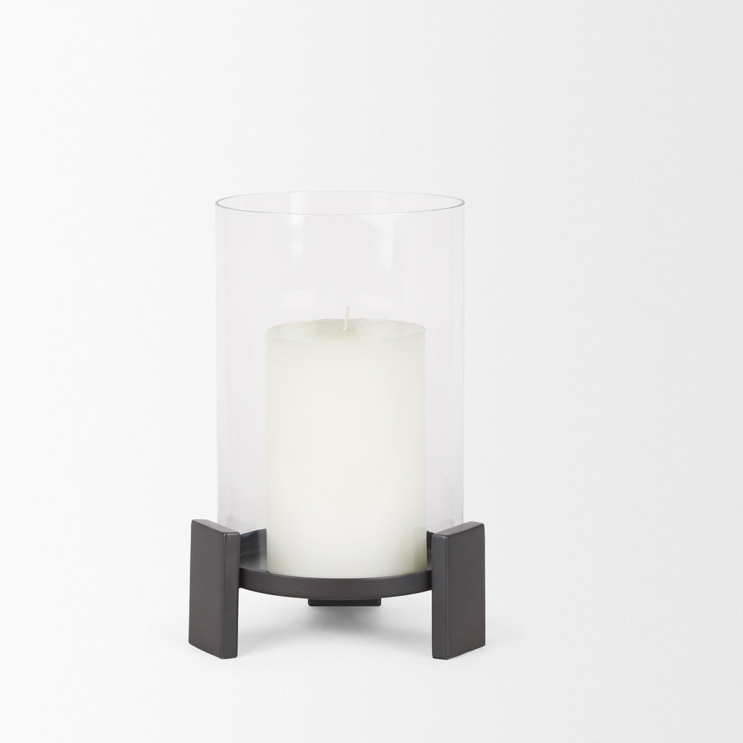 Price Small Matte Black Metal w/ Glass Hurricane Candle Holder Decor Mercana