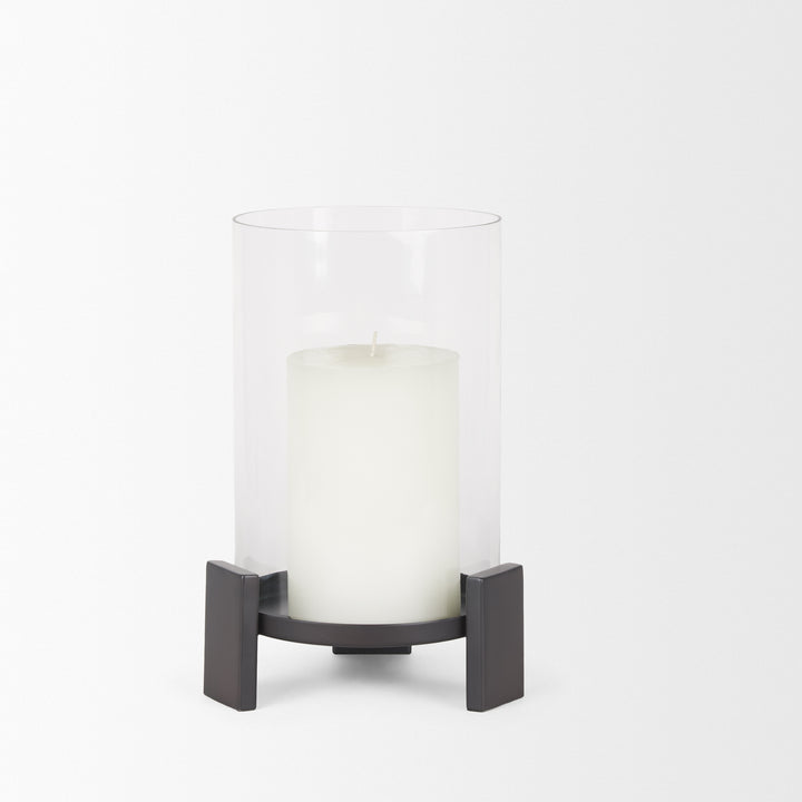 Price Small Matte Black Metal w/ Glass Hurricane Candle Holder Decor Mercana