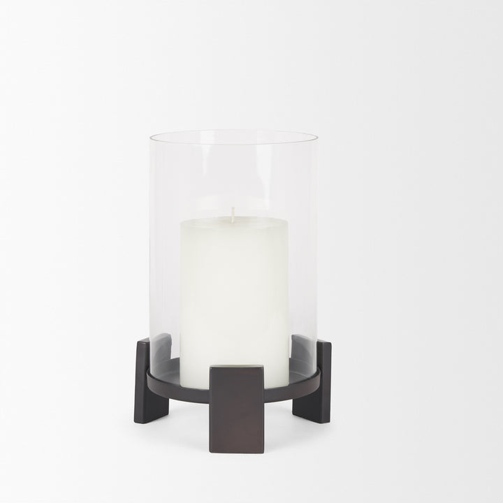 Price Small Matte Black Metal w/ Glass Hurricane Candle Holder Decor Mercana